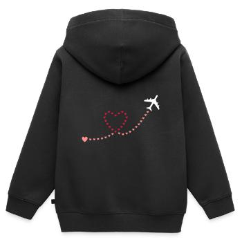 ★ Designfarben änderbar ★ Flugzeug, Herzen - Kinder Premium Organic Zip Hoodie - Schwarz - Hinten - AI Model Kid Male (0cm)