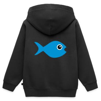 ★ Couleurs de conception modifiables ★ Poisson aux yeux écarquillés - Sweat Premium à capuche zippé enfant bio - noir - Dos - AI Model Kid Male (0cm)