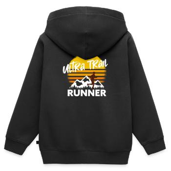 Trail Running & Berglauf, Ultra Trail Runner - Kinder Premium Organic Zip Hoodie - Schwarz - Hinten - AI Model Kid Male (0cm)