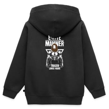 Hommes Cheveux Longs Barbe Cheveux Longs Tresse - Sweat Premium à capuche zippé enfant bio - noir - Dos - AI Model Kid Male (0cm)