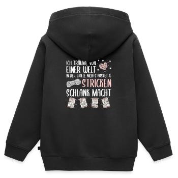 Stricken macht schlank, Stricken Geschenk - Kinder Premium Organic Zip Hoodie - Schwarz - Hinten - AI Model Kid Male (0cm)