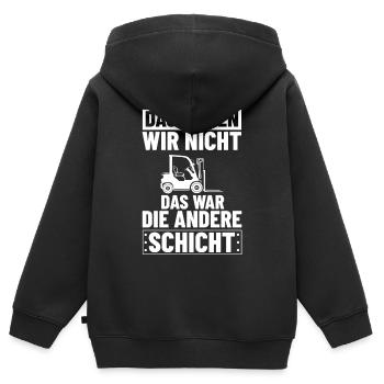 Gabelstaplerfahrer Schicht Lagerist Hochstapler - Kinder Premium Organic Zip Hoodie - Schwarz - Hinten - AI Model Kid Male (0cm)