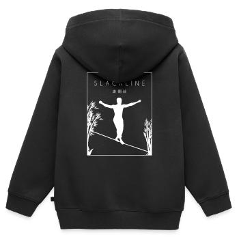 Slackline Chinois Hanzi Slackline Slackline - Sweat Premium à capuche zippé enfant bio - noir - Dos - AI Model Kid Male (0cm)