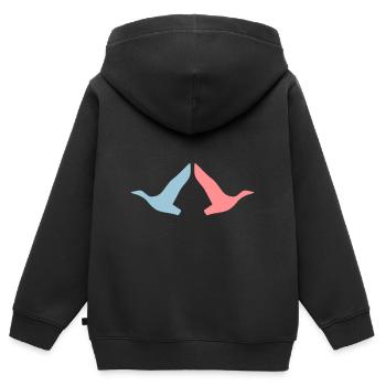 ★ Designfarben änderbar ★ Zwei fliegende Vögel - Kinder Premium Organic Zip Hoodie - Schwarz - Hinten - AI Model Kid Male (0cm)