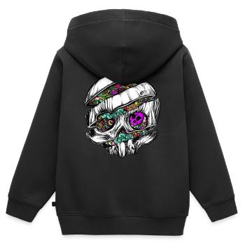 Crâne en tranches avec griffonnages - Sweat Premium à capuche zippé enfant bio - noir - Dos - AI Model Kid Male (0cm)