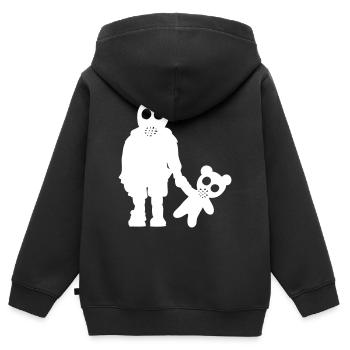 Junge mit Teddy in Gasmasken / Eddi Pooh (1c) - Kinder Premium Organic Zip Hoodie - Schwarz - Hinten - AI Model Kid Male (0cm)