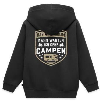 DAS ALTERSHEIM KANN WARTEN ICH GEHE CAMPEN - Kinder Premium Organic Zip Hoodie - Schwarz - Hinten - AI Model Kid Male (0cm)
