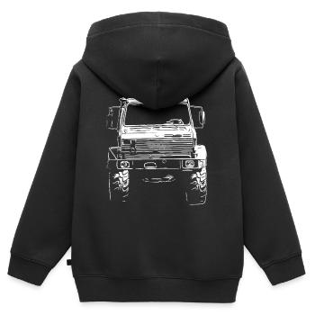 Unimog , Nutzfahrzeug, Lkw, Unimog 406, Traktor - Kinder Premium Organic Zip Hoodie - Schwarz - Hinten - AI Model Kid Male (0cm)