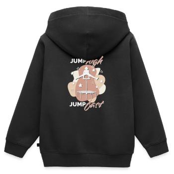 Jump high, jump presque, jumping fitness - Sweat Premium à capuche zippé enfant bio - noir - Dos - AI Model Kid Male (0cm)