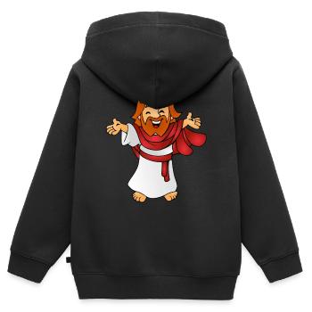 Jesus als Comicfigur Geschenk Geschenkidee - Kinder Premium Organic Zip Hoodie - Schwarz - Hinten - AI Model Kid Male (0cm)
