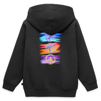 Farbenfrohes Rhönrad mit Rhönradturnerin - Kinder Premium Organic Zip Hoodie - Schwarz - Hinten - AI Model Kid Male (0cm)