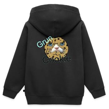 Cookie grincheux - Sweat Premium à capuche zippé enfant bio - noir - Dos - AI Model Kid Male (0cm)