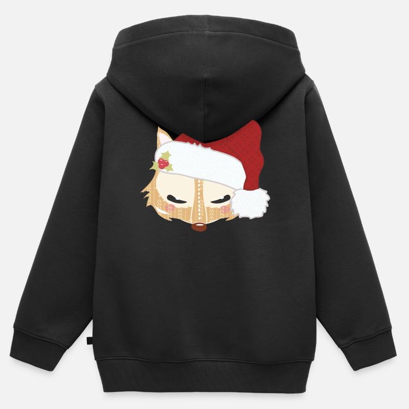 La tête d'un Renard avec un chapeau de Noël - Sweat Premium à capuche zippé enfant bio - noir