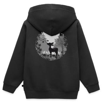 Rehkitz mit Schmetterling - Kinder Premium Organic Zip Hoodie - Schwarz - Hinten - AI Model Kid Male (0cm)