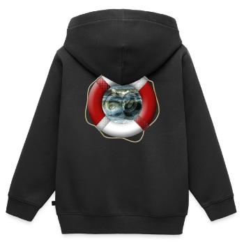 Rettungsring - 60 Jahre - Geburtstag - Kinder Premium Organic Zip Hoodie - Schwarz - Hinten - AI Model Kid Male (0cm)