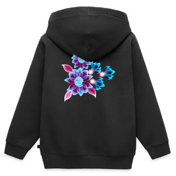 Hypnotische Blumen - Neonblumen - Kinder Premium Organic Zip Hoodie - Schwarz - Hinten - AI Model Kid Male (0cm)