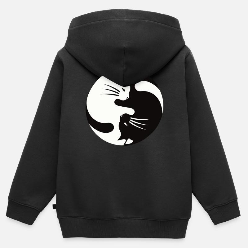 2 gatti coccole, ying yang - Felpa Premium con cappuccio con zip bambino bio - nero