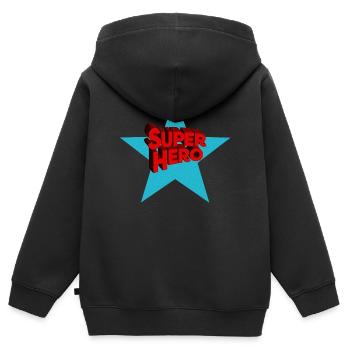 Super-héros super-héros - Sweat Premium à capuche zippé enfant bio - noir - Dos - AI Model Kid Male (0cm)