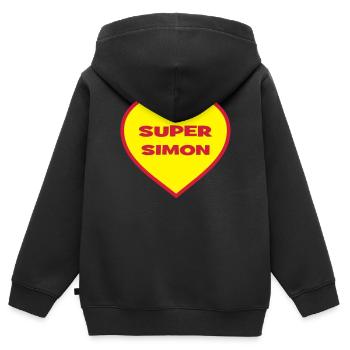 Super-Simon - Kinder Premium Organic Zip Hoodie - Schwarz - Hinten - AI Model Kid Male (0cm)