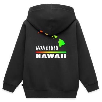 Hawaii Honolulu mit Karte / Geschenk Landkarte - Kinder Premium Organic Zip Hoodie - Schwarz - Hinten - AI Model Kid Male (0cm)