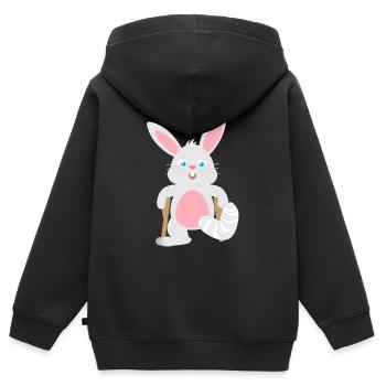 Kindershirt Hase mit Gipsbein Tiershirt Hase - Kinder Premium Organic Zip Hoodie - Schwarz - Hinten - AI Model Kid Male (0cm)