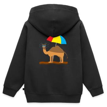 Kindershirt Kamel Kindermotiv schwitzendes Kamel - Kinder Premium Organic Zip Hoodie - Schwarz - Hinten - AI Model Kid Male (0cm)