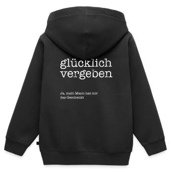 Glücklich vergeben! - Kinder Premium Organic Zip Hoodie - Schwarz - Hinten - AI Model Kid Male (0cm)