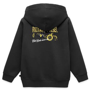 Rockabilly Rebel Design - Kinder Premium Organic Zip Hoodie - Schwarz - Hinten - AI Model Kid Male (0cm)