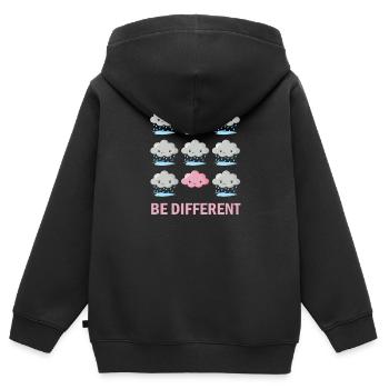 Être différent - Sweat Premium à capuche zippé enfant bio - noir - Dos - AI Model Kid Male (0cm)