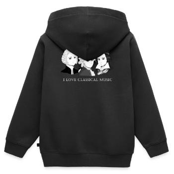 Bach - Mozart - Beethoven: J'aime la musique classique - Sweat Premium à capuche zippé enfant bio - noir - Dos - AI Model Kid Male (0cm)
