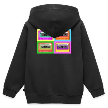 Cassette cassette pop art - Sweat Premium à capuche zippé enfant bio - noir - Dos - AI Model Kid Male (0cm)