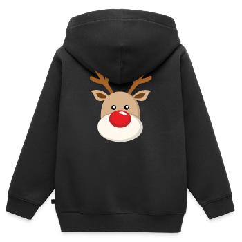 Doux Renne Nez rouge Nez Noël - Sweat Premium à capuche zippé enfant bio - noir - Dos - AI Model Kid Male (0cm)