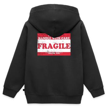 Handle With Care / Précieux contenu / Attention - Sweat Premium à capuche zippé enfant bio - noir - Dos - AI Model Kid Male (0cm)