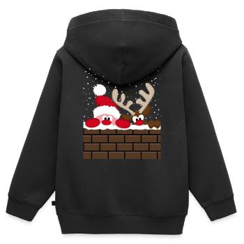 Santa & Rudolph - Kinder Premium Organic Zip Hoodie - Schwarz - Hinten - AI Model Kid Male (0cm)