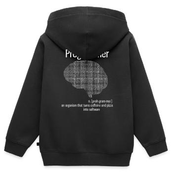Programmeur cerveau PC ordinateur définition pizza lo - Sweat Premium à capuche zippé enfant bio - noir - Dos - AI Model Kid Male (0cm)