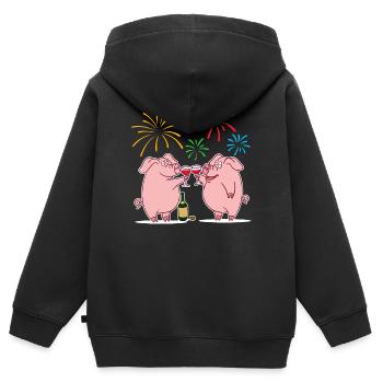 Glücksschwein Glücksbringer Silvester Neujahr - Kinder Premium Organic Zip Hoodie - Schwarz - Hinten - AI Model Kid Male (0cm)