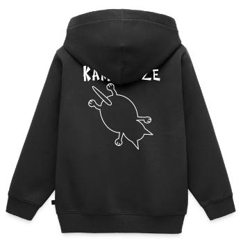 Kamikaze Katze: Abenteuer für jeden Teufelskerl - Kinder Premium Organic Zip Hoodie - Schwarz - Hinten - AI Model Kid Male (0cm)