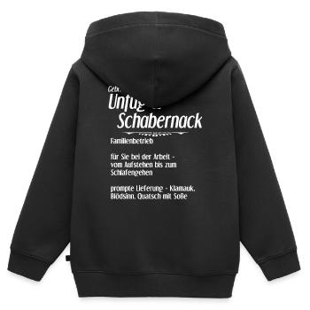 Unfug und Schabernack - Kinder Premium Organic Zip Hoodie - Schwarz - Hinten - AI Model Kid Male (0cm)