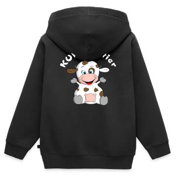 Kuscheltier Kuh = KUHscheltier - Kinder Premium Organic Zip Hoodie - Schwarz - Hinten - AI Model Kid Male (0cm)