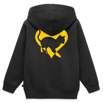 Chat chat minou cadeau coeur - Sweat Premium à capuche zippé enfant bio - noir - Dos - AI Model Kid Male (0cm)