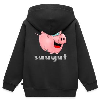 saugut - Sau - Ferkel - Kinder Premium Organic Zip Hoodie - Schwarz - Hinten - AI Model Kid Male (0cm)