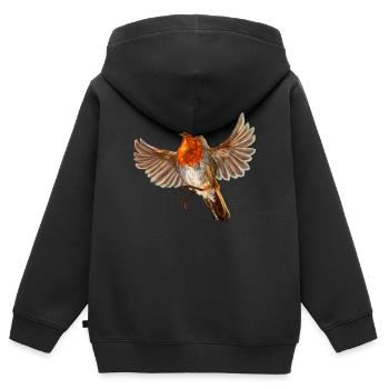 oiseau rouge-gorge - Sweat Premium à capuche zippé enfant bio - noir - Dos - AI Model Kid Male (0cm)