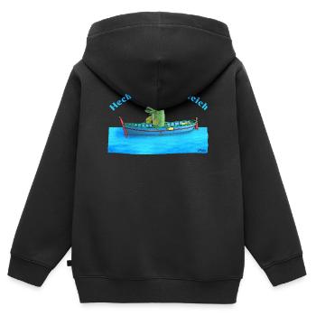 Brochet dans l’étang à carpes - Sweat Premium à capuche zippé enfant bio - noir - Dos - AI Model Kid Male (0cm)