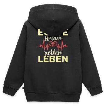 Echte Helden retten Leben -Sanitäter und Notarzt - Kinder Premium Organic Zip Hoodie - Schwarz - Hinten - AI Model Kid Male (0cm)