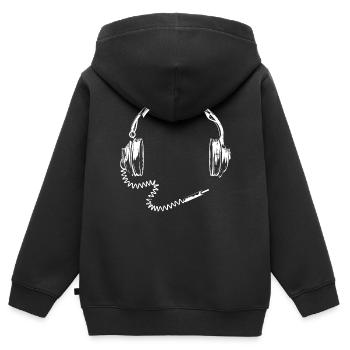 Casque rétro avec câble - Sweat Premium à capuche zippé enfant bio - noir - Dos - AI Model Kid Male (0cm)