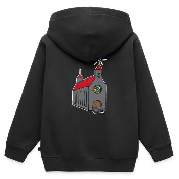 Bâtiment pour le culte chrétien - Église - Sweat Premium à capuche zippé enfant bio - noir - Dos - AI Model Kid Male (0cm)