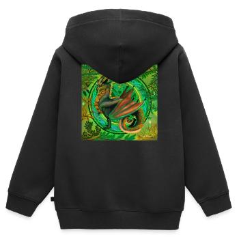 dragon vert forestier - Sweat Premium à capuche zippé enfant bio - noir - Dos - AI Model Kid Male (0cm)
