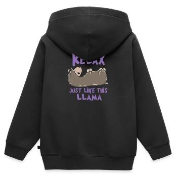 Relax Lama - Kinder Premium Organic Zip Hoodie - Schwarz - Hinten - AI Model Kid Male (0cm)