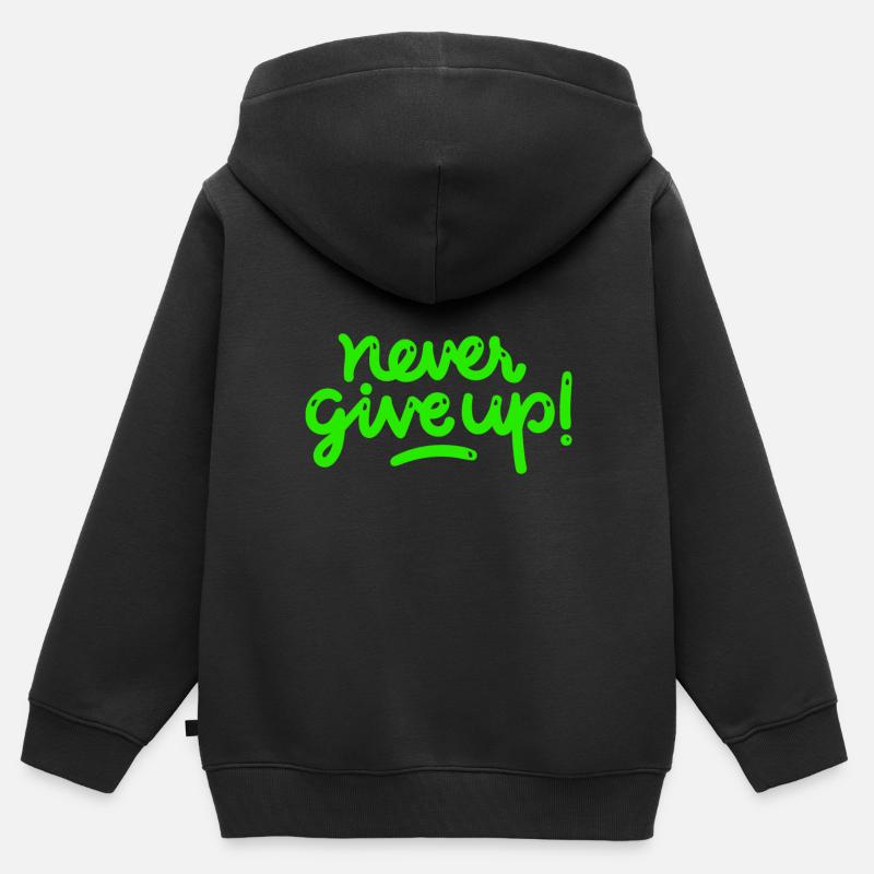 Never Give Up - Sweat Premium à capuche zippé enfant bio - noir