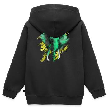 éléphant - Sweat Premium à capuche zippé enfant bio - noir - Dos - AI Model Kid Male (0cm)